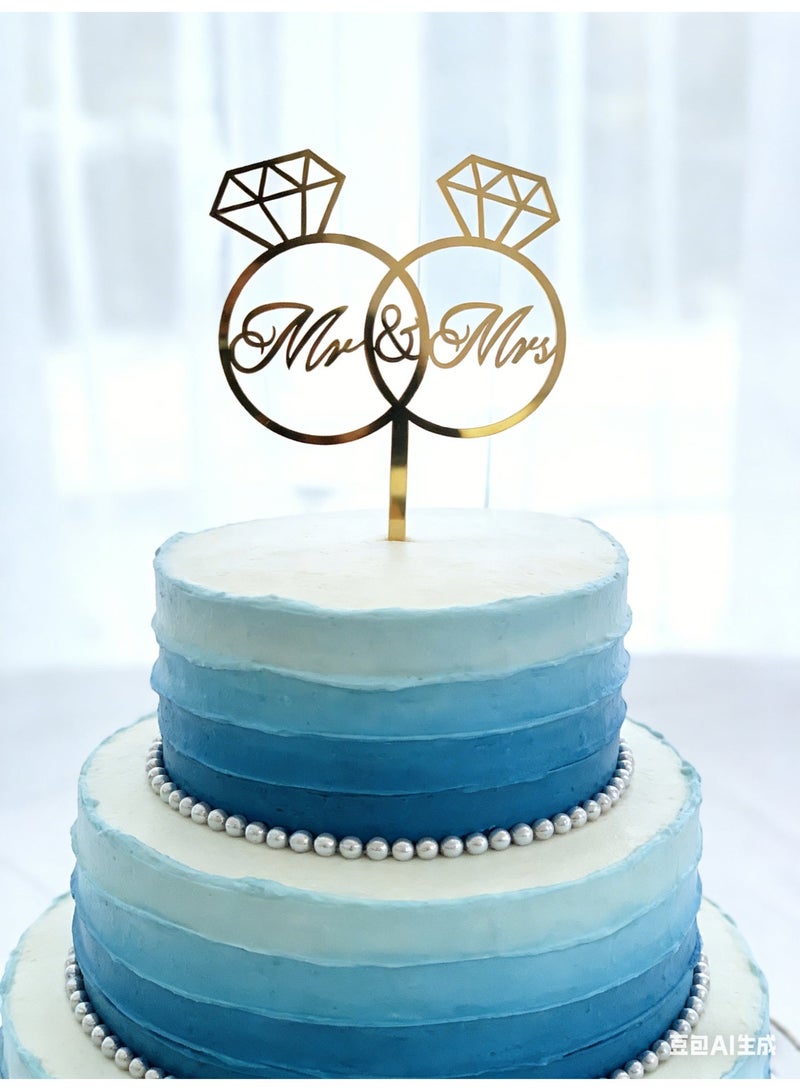 Wedding Cake Topper Mr&Mrs Acrylic Gold Diamond Ring Engagement Decorations Cake Pick for Bride To Be Bridal Shower Party Suppiles - Image 1